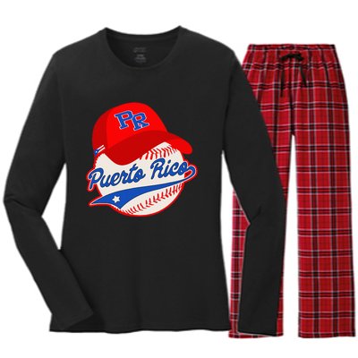 Boricua Puerto Rican Puerto Rico Baseball Women's Long Sleeve Flannel Pajama Set 