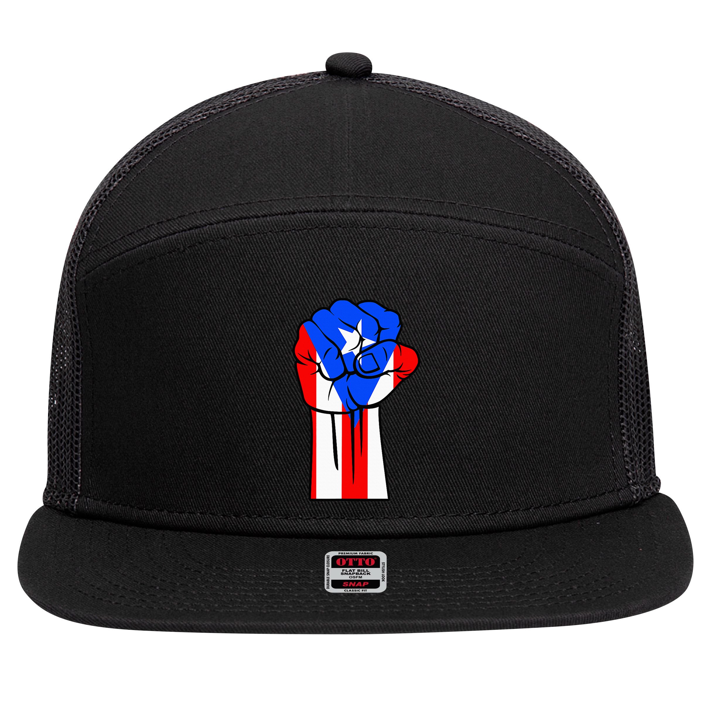 Boricua Puerto Rico PR Flag Puerto Rican Fist Hand Heritage 7 Panel Mesh Trucker Snapback Hat