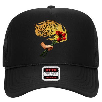 Burning Passion Rose High Crown Mesh Back Trucker Hat