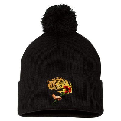 Burning Passion Rose Pom Pom 12in Knit Beanie