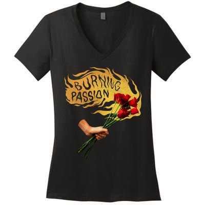 Burning Passion Rose Women's V-Neck T-Shirt