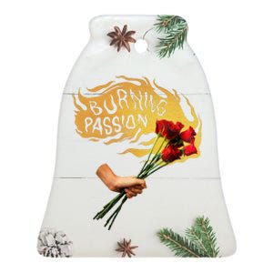 Burning Passion Rose Ceramic Bell Ornament