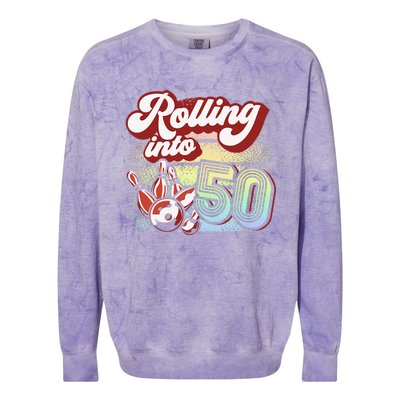 Bowling Party Rolling Into 50 Bowling Birthday Colorblast Crewneck Sweatshirt