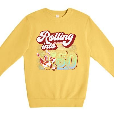 Bowling Party Rolling Into 50 Bowling Birthday Premium Crewneck Sweatshirt