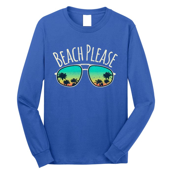 Beach Please Retro Surf Vintage Sunglasses Distressed Gift Funny Gift Long Sleeve Shirt