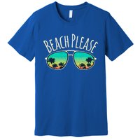 Beach Please Retro Surf Vintage Sunglasses Distressed Gift Funny Gift Premium T-Shirt