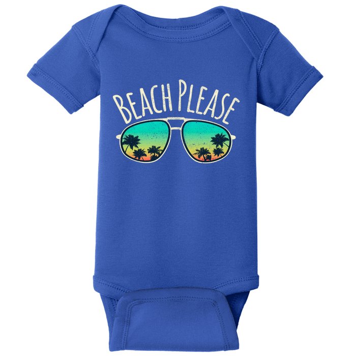 Beach Please Retro Surf Vintage Sunglasses Distressed Gift Funny Gift Baby Bodysuit