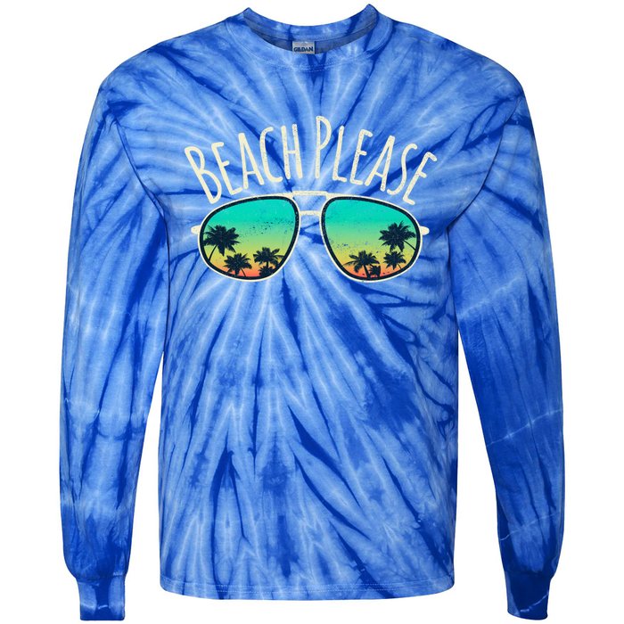 Beach Please Retro Surf Vintage Sunglasses Distressed Gift Funny Gift Tie-Dye Long Sleeve Shirt