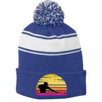 Billiards Player Retro Vintage Sports Pool Snooker Athlete Cute Gift Stripe Pom Pom Beanie