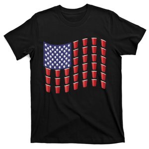 Beer Pong Red Cup American Flag USA July 4th T-Shirt