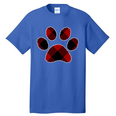 Buffalo Plaid Red Paw Print Dog Or Cat Lovers Christmas Gift Funny Gift Tall T-Shirt