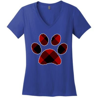 Buffalo Plaid Red Paw Print Dog Or Cat Lovers Christmas Gift Funny Gift Women's V-Neck T-Shirt