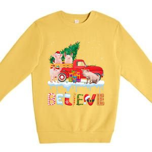 Believe Pig Riding Red Truck Christmas Tree Christmas Pajama Great Gift Premium Crewneck Sweatshirt