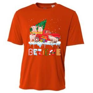 Believe Pig Riding Red Truck Christmas Tree Christmas Pajama Great Gift Cooling Performance Crew T-Shirt