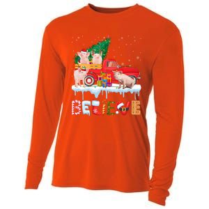 Believe Pig Riding Red Truck Christmas Tree Christmas Pajama Great Gift Cooling Performance Long Sleeve Crew