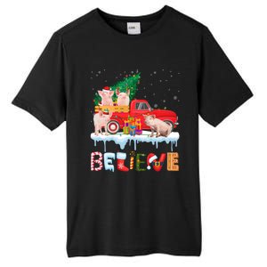 Believe Pig Riding Red Truck Christmas Tree Christmas Pajama Great Gift Tall Fusion ChromaSoft Performance T-Shirt