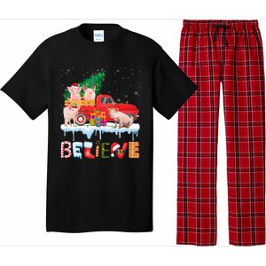 Believe Pig Riding Red Truck Christmas Tree Christmas Pajama Great Gift Pajama Set