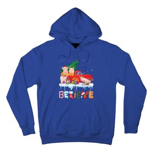 Believe Pig Riding Red Truck Christmas Tree Christmas Pajama Great Gift Hoodie