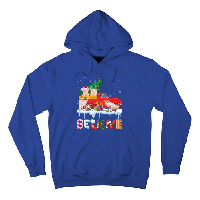 Believe Pig Riding Red Truck Christmas Tree Christmas Pajama Great Gift Hoodie