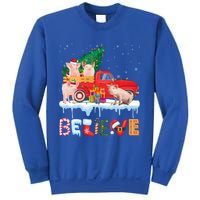 Believe Pig Riding Red Truck Christmas Tree Christmas Pajama Great Gift Sweatshirt