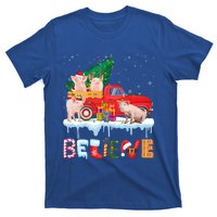 Believe Pig Riding Red Truck Christmas Tree Christmas Pajama Great Gift T-Shirt