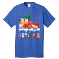 Believe Pig Riding Red Truck Christmas Tree Christmas Pajama Great Gift Tall T-Shirt