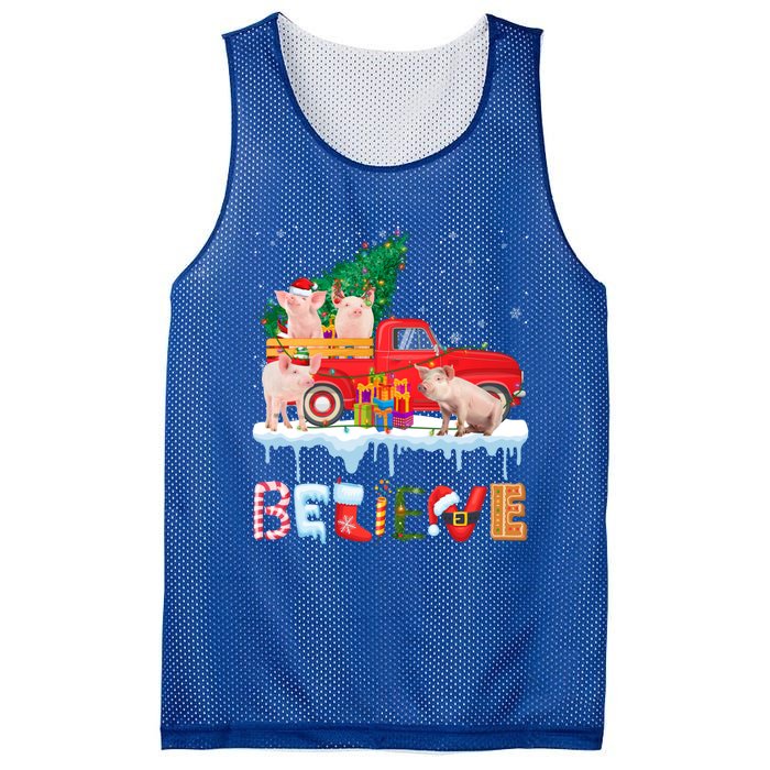 Believe Pig Riding Red Truck Christmas Tree Christmas Pajama Great Gift Mesh Reversible Basketball Jersey Tank