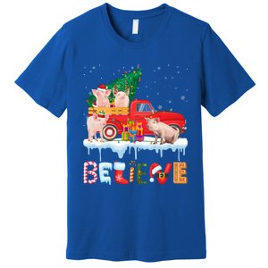 Believe Pig Riding Red Truck Christmas Tree Christmas Pajama Great Gift Premium T-Shirt