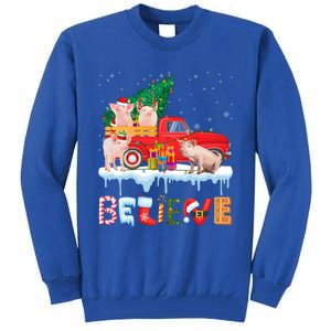 Believe Pig Riding Red Truck Christmas Tree Christmas Pajama Great Gift Tall Sweatshirt