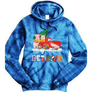 Believe Pig Riding Red Truck Christmas Tree Christmas Pajama Great Gift Tie Dye Hoodie