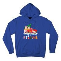 Believe Pig Riding Red Truck Christmas Tree Christmas Pajama Great Gift Tall Hoodie