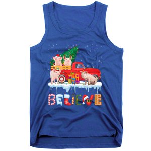 Believe Pig Riding Red Truck Christmas Tree Christmas Pajama Great Gift Tank Top