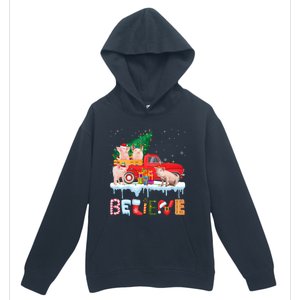 Believe Pig Riding Red Truck Christmas Tree Christmas Pajama Great Gift Urban Pullover Hoodie