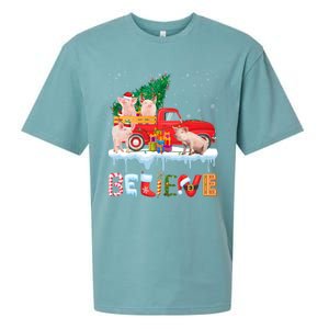 Believe Pig Riding Red Truck Christmas Tree Christmas Pajama Great Gift Sueded Cloud Jersey T-Shirt