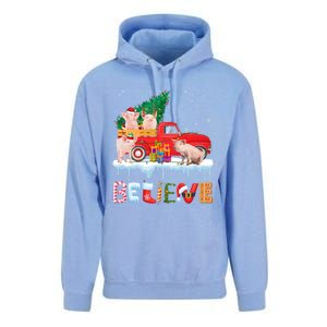 Believe Pig Riding Red Truck Christmas Tree Christmas Pajama Great Gift Unisex Surf Hoodie