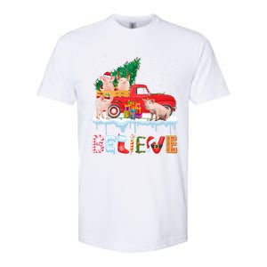 Believe Pig Riding Red Truck Christmas Tree Christmas Pajama Great Gift Softstyle CVC T-Shirt