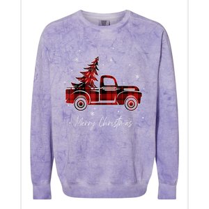 Buffalo Plaid Red Christmas Tree Funny Truck Xmas Pajamas Gift Colorblast Crewneck Sweatshirt