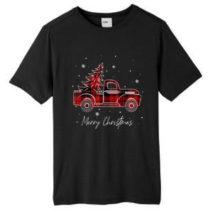 Buffalo Plaid Red Christmas Tree Funny Truck Xmas Pajamas Gift Tall Fusion ChromaSoft Performance T-Shirt