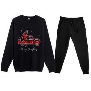 Buffalo Plaid Red Christmas Tree Funny Truck Xmas Pajamas Gift Premium Crewneck Sweatsuit Set