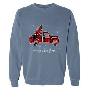 Buffalo Plaid Red Christmas Tree Funny Truck Xmas Pajamas Gift Garment-Dyed Sweatshirt