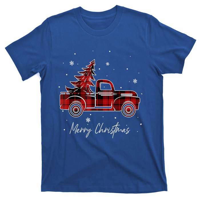 Buffalo Plaid Red Christmas Tree Funny Truck Xmas Pajamas Gift T-Shirt