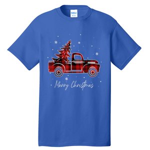 Buffalo Plaid Red Christmas Tree Funny Truck Xmas Pajamas Gift Tall T-Shirt