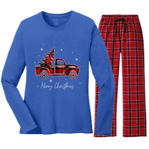 Buffalo Plaid Red Christmas Tree Funny Truck Xmas Pajamas Gift Women's Long Sleeve Flannel Pajama Set 