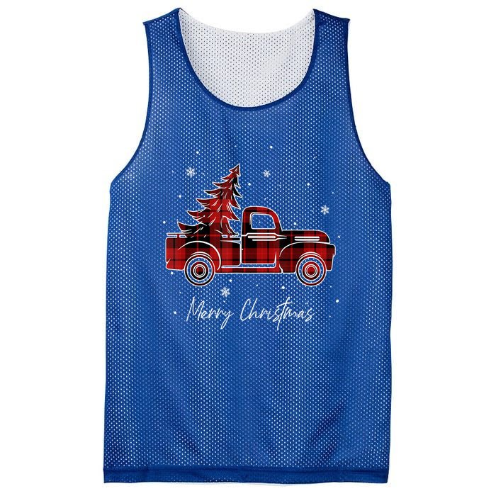 Buffalo Plaid Red Christmas Tree Funny Truck Xmas Pajamas Gift Mesh Reversible Basketball Jersey Tank