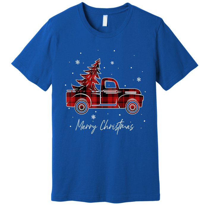 Buffalo Plaid Red Christmas Tree Funny Truck Xmas Pajamas Gift Premium T-Shirt