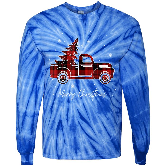 Buffalo Plaid Red Christmas Tree Funny Truck Xmas Pajamas Gift Tie-Dye Long Sleeve Shirt