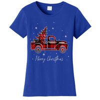 Buffalo Plaid Red Christmas Tree Funny Truck Xmas Pajamas Gift Women's T-Shirt