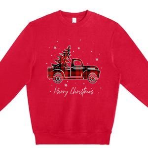 Buffalo Plaid Red Christmas Tree Funny Truck Xmas Pajamas Gift Premium Crewneck Sweatshirt