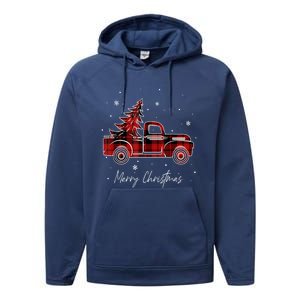 Buffalo Plaid Red Christmas Tree Funny Truck Xmas Pajamas Gift Performance Fleece Hoodie