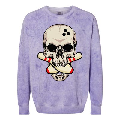 Bowling Pins Retro Skull Skeleton Head Bowling Ball Colorblast Crewneck Sweatshirt